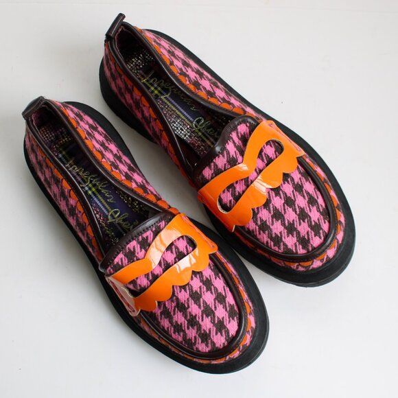 Irregular Choice Pink Black Houndstooth Old Dawg Loafer Flat Shoes EU 39 / US 8 - Picture 4 of 6